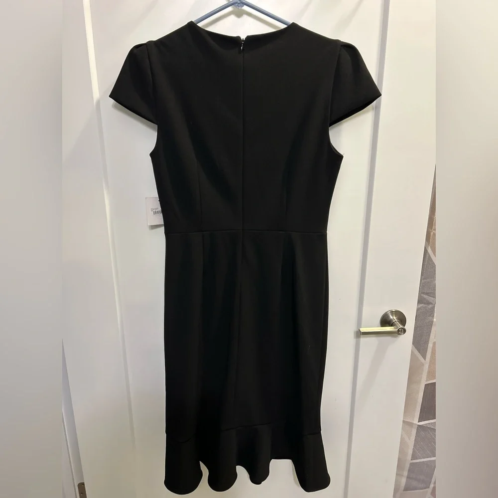 NWT Sage Black Scuba Crepe Asymmetrical Cap Sleeve Dress